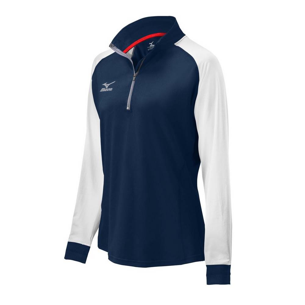 Damske Bundy Mizuno Prime 1/2 Zip Volejbalove Námornícka Modrá/Biele Vypredaj NCIM62719